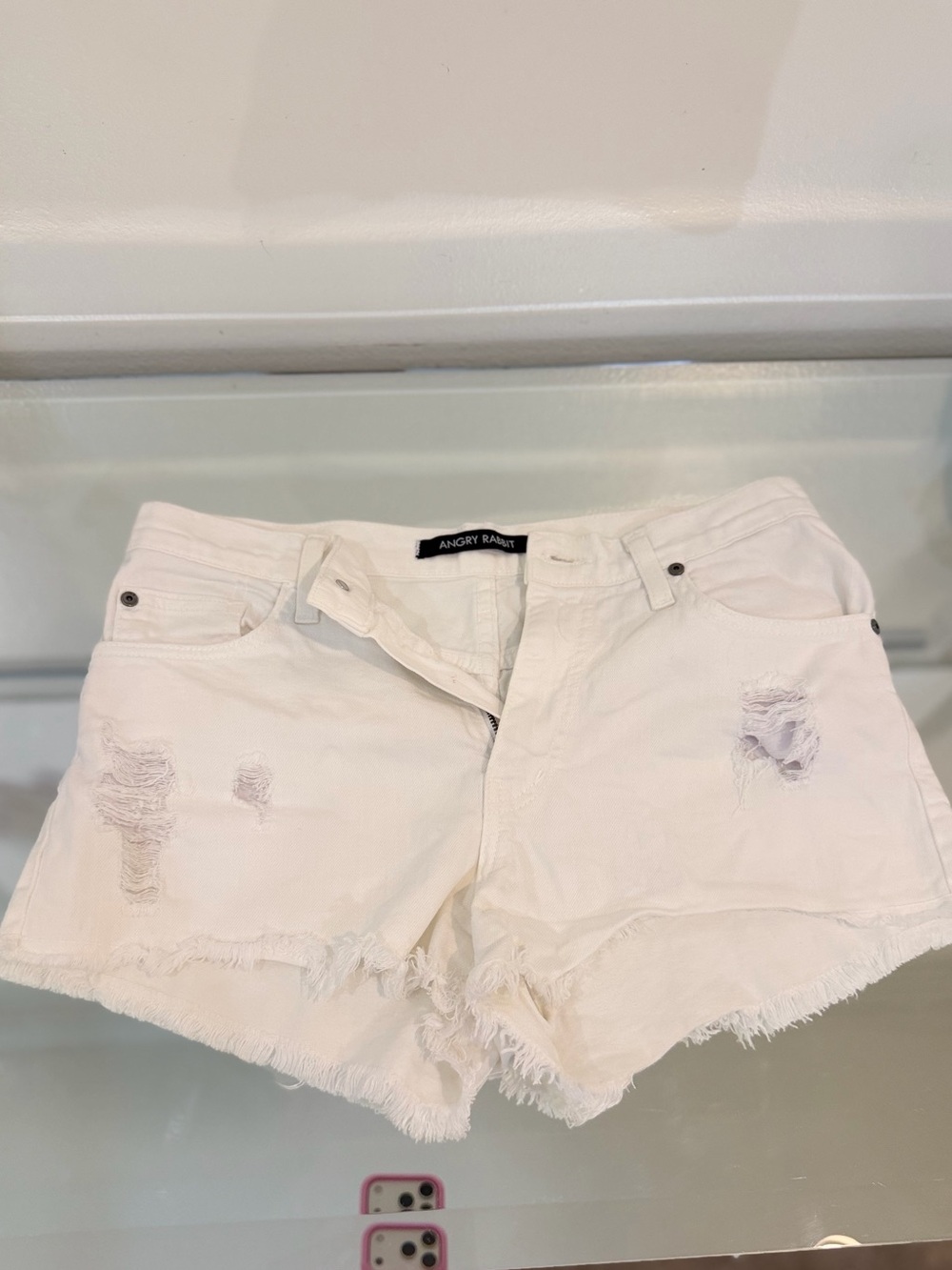 Angry Rabbit White Distressed Jean Shorts
